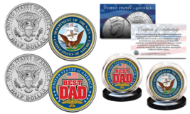 Navy - Fathers Day Best Dad Military 2-Coin U.S. Jfk Kennedy Half Dollar Set - £10.50 GBP
