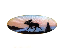 David Andersen Norway Guilloche Enamel Moose Pin Sterling Silver - $99.75