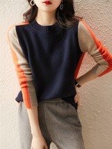 Sueter Mujer 2022 Autumn Winter Pullover Sweater Women Contrast Color Top Long S - £76.02 GBP