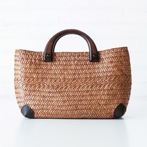 Handmade straw bag retro rattan straw woven handy beach bag simple art weaving b - £53.85 GBP