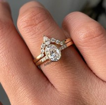3.00 CT Oval Cut Moissanite Engagement Ring Set Vintage Bridal Set In 14K Gold - £131.86 GBP