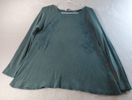 Soft Surroundings Blouse Top Women Size Large Green Blue Waffle Knit 100% Cotton - £10.74 GBP