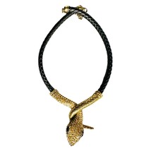 VTG 80s Egyptian Revival Snake Cleopatra Choker Necklace Gold/Leather Rh... - $87.12