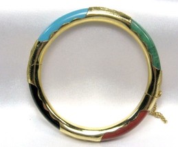 Gemstone onyx green jade red jasper turquoise copper seting open bangle bracelet - $25.00