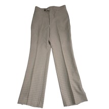 VTG 70s Lee Plaid Flare Pants  Brown Cream Poly, Flat Front, Disco Reviv... - $74.20