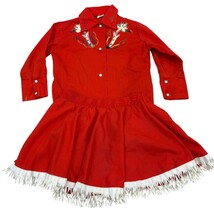 Vintage 1970s Sears Girls Red Western Shirt Skirt Set Floral Embroidery 4T - €82,85 EUR
