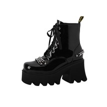 Women Punk Chain Goth Boots Square Toe Thick Chunky High Heels Platforms Short G - £80.06 GBP
