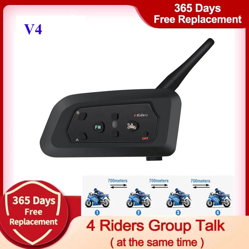 V4 1200M Bluetooth Headset 4 Riders Bikers Skiers FM Waterproof Interphone Motor - £308.69 GBP