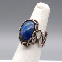 Old Pawn Lapis Lazuli Ring with Unique Twisted Sterling Silver Wire Band, Oval C - £115.01 GBP