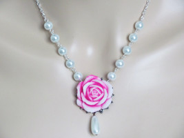 Flower Necklace Neon Necklace Hot Pink Necklace Wedding Necklace Bridesmaid Neck - £20.54 GBP