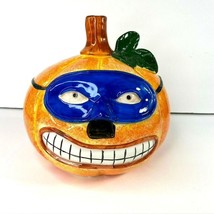 Ceramic Halloween Pumpkin Wearing Mask Costume Decoration Teeth Smile Cute - $49.99