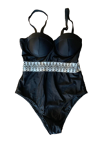 new Black with White Accent One Piece Padded Swimsuit sz M beach pool sw... - €18,53 EUR