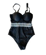 new Black with White Accent One Piece Padded Swimsuit sz M beach pool sw... - $402.47 MXN