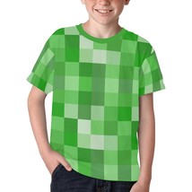 Unisex Big Kids&#39; Green Pixel Gamers Theme All Over Print T-shirt (USA Size) - £19.18 GBP