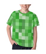 Unisex Big Kids&#39; Green Pixel Gamers Theme All Over Print T-shirt (USA Size) - £18.95 GBP