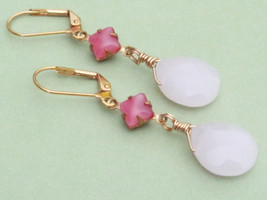 Pink Earrings Moonstone Earrings Shabby Chic Earrings Vintage Earrings Women Jew - £12.55 GBP