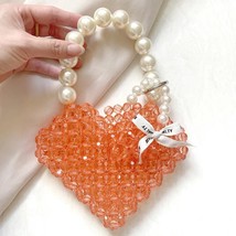 Bead Bag Designer Heart Shape Evening Bag Clear Acrylic Crystal  Stone Beaded Bo - £56.03 GBP