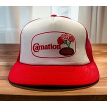 Vintage Carnation Snapback Trucker Hat Dairies Farm Red 80s Mesh Back T ... - £39.27 GBP