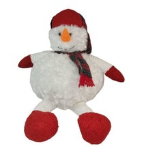 Pier 1 Imports Plush Snowman Plaid Winter Hat Scarf Soft Stuffed Toy 14&quot; - £12.03 GBP