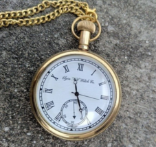 Vintage antike gravierte Elgin-Taschenuhr aus Messing mit Kette, Geschen... - £22.14 GBP