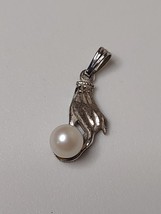 Little Sterling Silver Hand Holding Faux Pearl Pendant  - £27.97 GBP