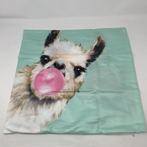 Pillow Cover Cute Llama Blowing a Bubble Mint Green Soft Fabric 16 x 16 - £10.11 GBP