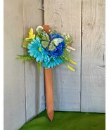 Blue Daisy Cemetery Cross, Butterfly Memorial Flowers - $26.00