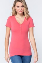 Short Slv V-neck Henley Knit Top - $9.60 CAD