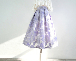 Light Purple Flower Midi Skirt Outfit Summer High Waist Floral Party Skirt Plus image 6