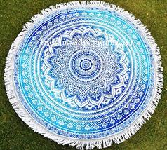 Traditional Jaipur Round Ombre Mandala with Fringes Throw Tapestry, Hippie Wall  - £23.97 GBP
