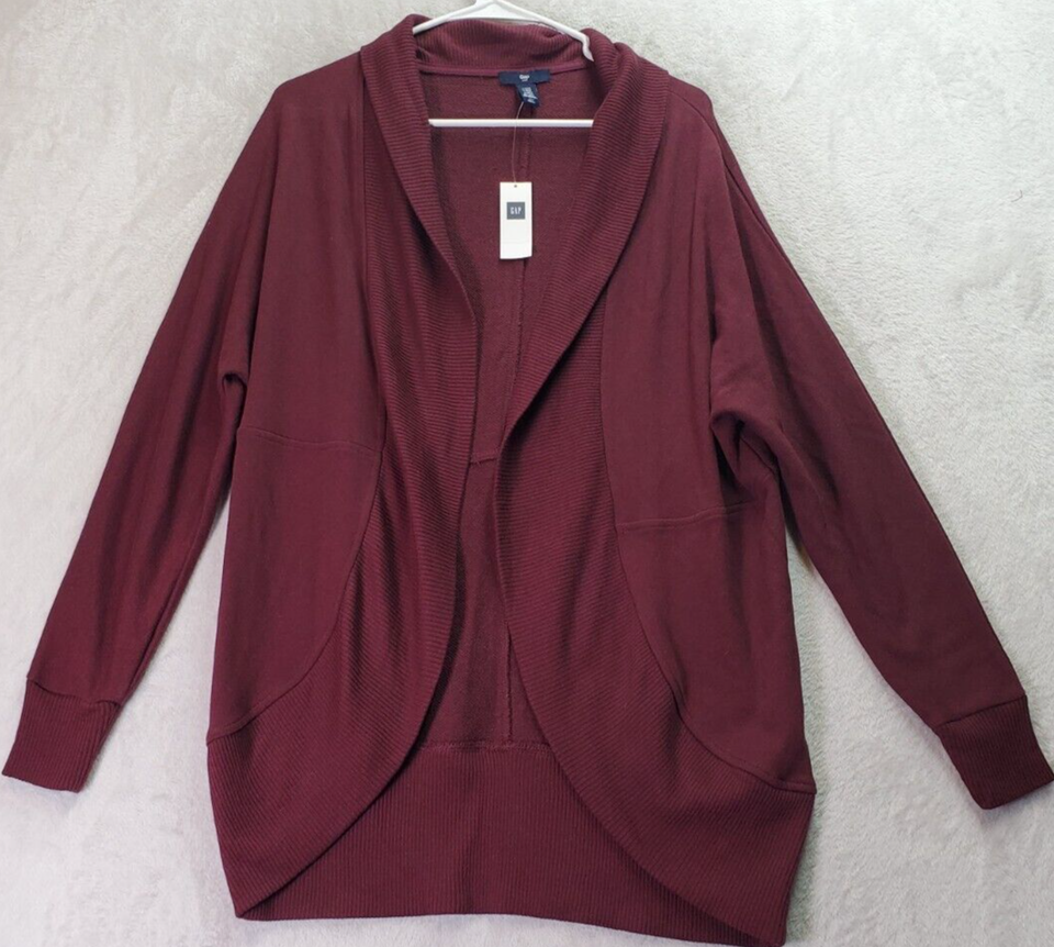Gap Cardigan Sweater Womens S/XS Maroon Kit Cotton Long Raglan Sleeve Op... - $12.08
