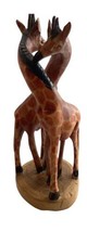 Hand Carved African Wood Art Wooden Entwined Giraffe Pair Figurine Statue 9” - £12.58 GBP