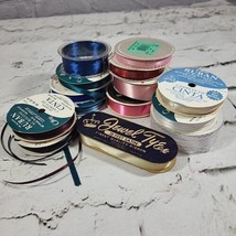 Vintage Crafting Ribbon Lot Of 14 Spools Blue Pinks Wrapping Sewing Trims - $14.84