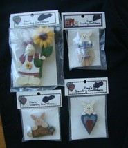 LOT of 4 Hand Painted  Wood  BUNNY  PINS  NEW - $7.99