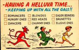Comic Postcard &quot;Having A Helluva Time&quot; Keeping Up With All The Gals !! bk43 - £3.16 GBP