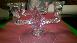 Vintage Fleur de lis Etched Glass Double Candlestick Holders image 6