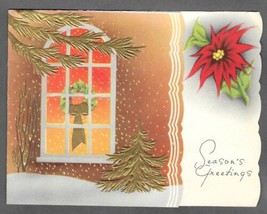 VINTAGE 1940s WWII ERA Christmas Greeting Card Art Deco Die Cut Gold Poi... - £11.62 GBP