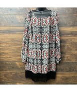 Buddy Love Shift Dress Large Tassel Fringe Hem Balloon Long Sleeve Boho ... - $57.25 CAD