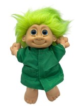 Russ Berrie &amp; Co Troll Doll Green Clothing 12&quot;&quot; Green Hair Blue Eyes - £20.04 GBP