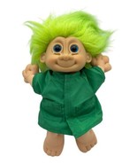 Russ Berrie &amp; Co Troll Doll Green Clothing 12&quot;&quot; Green Hair Blue Eyes - £19.65 GBP