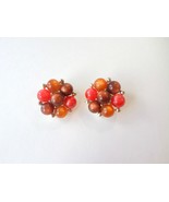 Lisner Moonglow Red &amp; Brown Vintage Clip Earrings 1960s - $32.26 CAD
