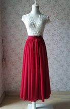 RED Chiffon Maxi Skirt Womens Full Long Chiffon Summer Wedding Bridesmaid Skirt image 7