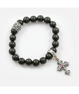 GOTHIC CROSS CHARM 8MM BLACK MATTE ONYX BEADED BRACELET - $3,532.67 MXN+
