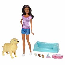 Barbie Newborn Pups Doll &amp; Pets Playset, Brunette FDD44 - £23.51 GBP