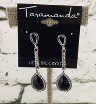 Taramanda Genuine Crystal Earrings Drop Dangle Black Silver Toned - $14.84