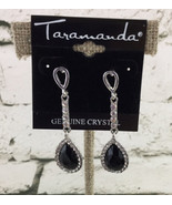 Taramanda Genuine Crystal Earrings Drop Dangle Black Silver Toned - $14.84