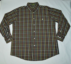 Orvis Long Sleeve Casual Button Down Dress Shirt Black Multicolor Plaid Mens L - $29.28