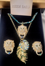 $280 HEIDI DAUS Lion Palm Leaves 5 Pc SET A/B Crystal Necklace, Chain, Earrings - £167.82 GBP