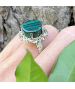 Unisex 1970s Vintage Modernist Malachite Silver Ring with Presentation Box - $122.00