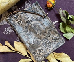 Real Leather Witch Broom Pentacle Pouch, 5”x 7” Tarot Pouch, Oracle Pouch, Trink - £11.96 GBP